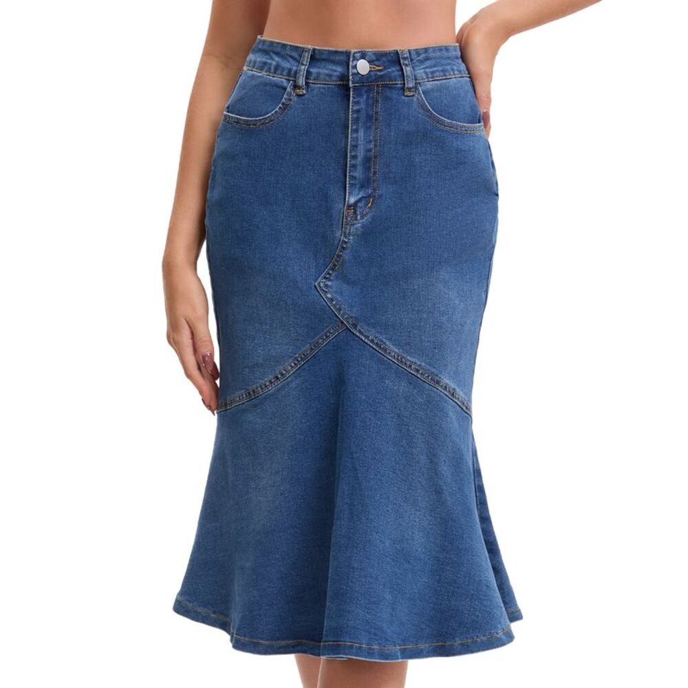 Women's Midi Fishtail Denim Skirt Blue
